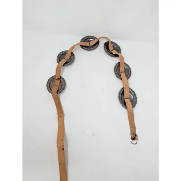 Vintage Western Concho Belt Leather Silver Tone Boho Southwestern - Picture 12 of 12